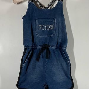 GIRLS GUESS PlaySuit Romper Bib Shorts Size 7 Sweatshirt Material Blue